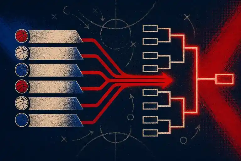 Illustrated league standings flowing into a playoff bracket